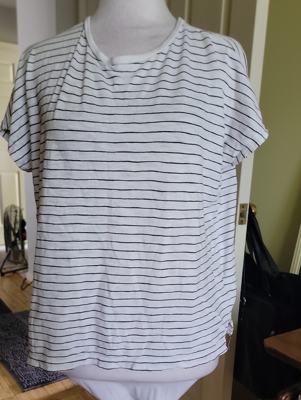 Madewell White Tee with Black Narrow Stripes